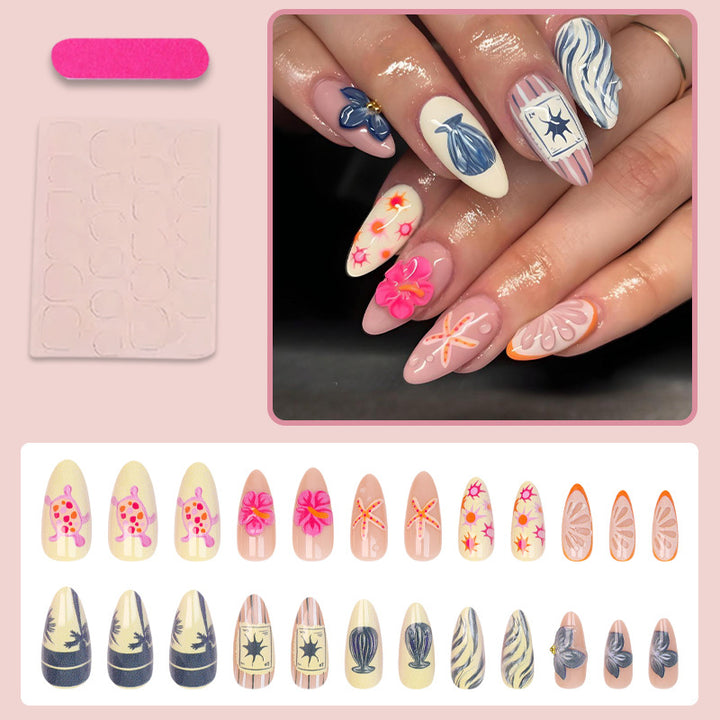 Artificial nail set with floral and maritime motifs Kalsten