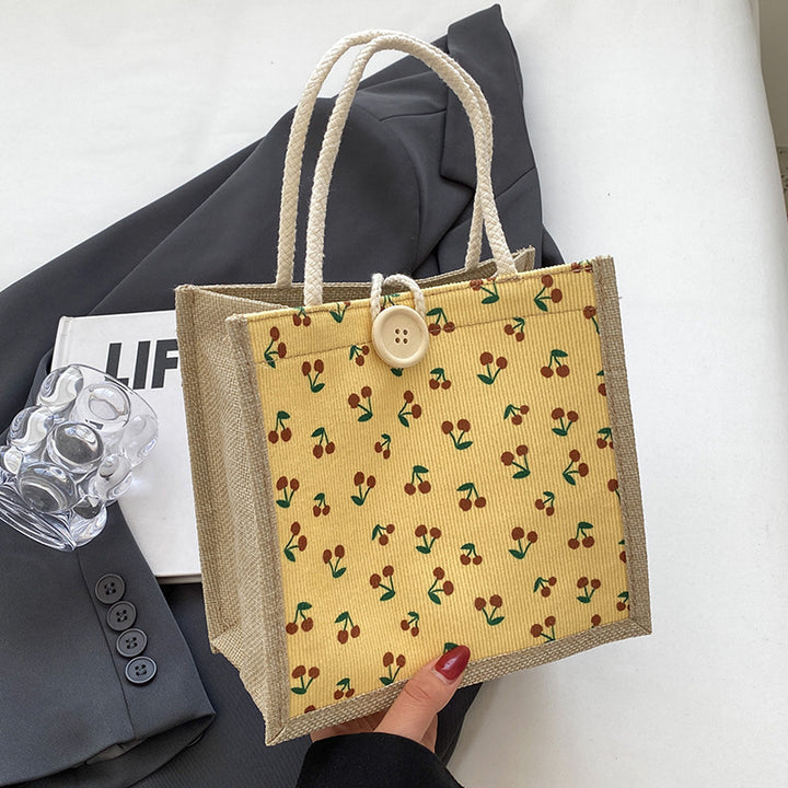 Floral Print Jute Tote Bag
