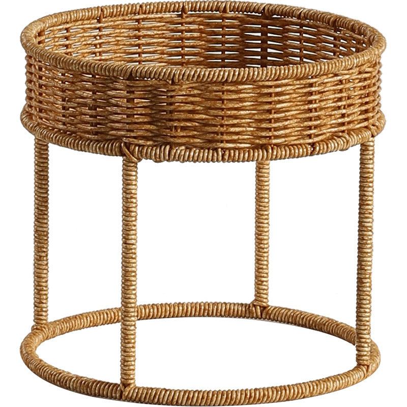 Unisex Modern Plant Stand with Woven Basket and Metal Frame Kalsten