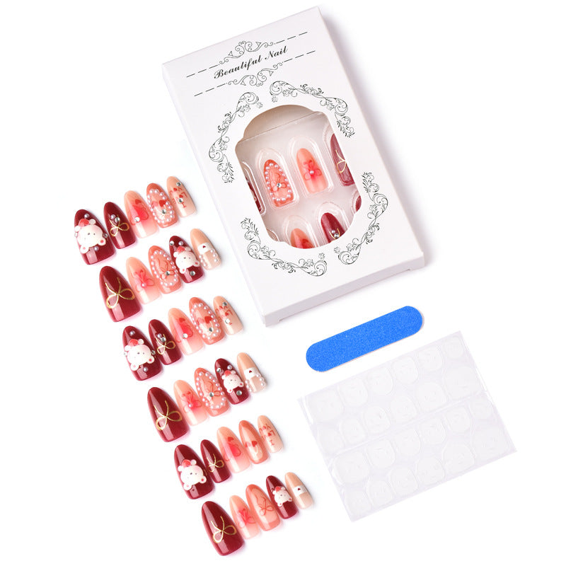Themed Press-On Nail Art Set with 3D Bear Elements