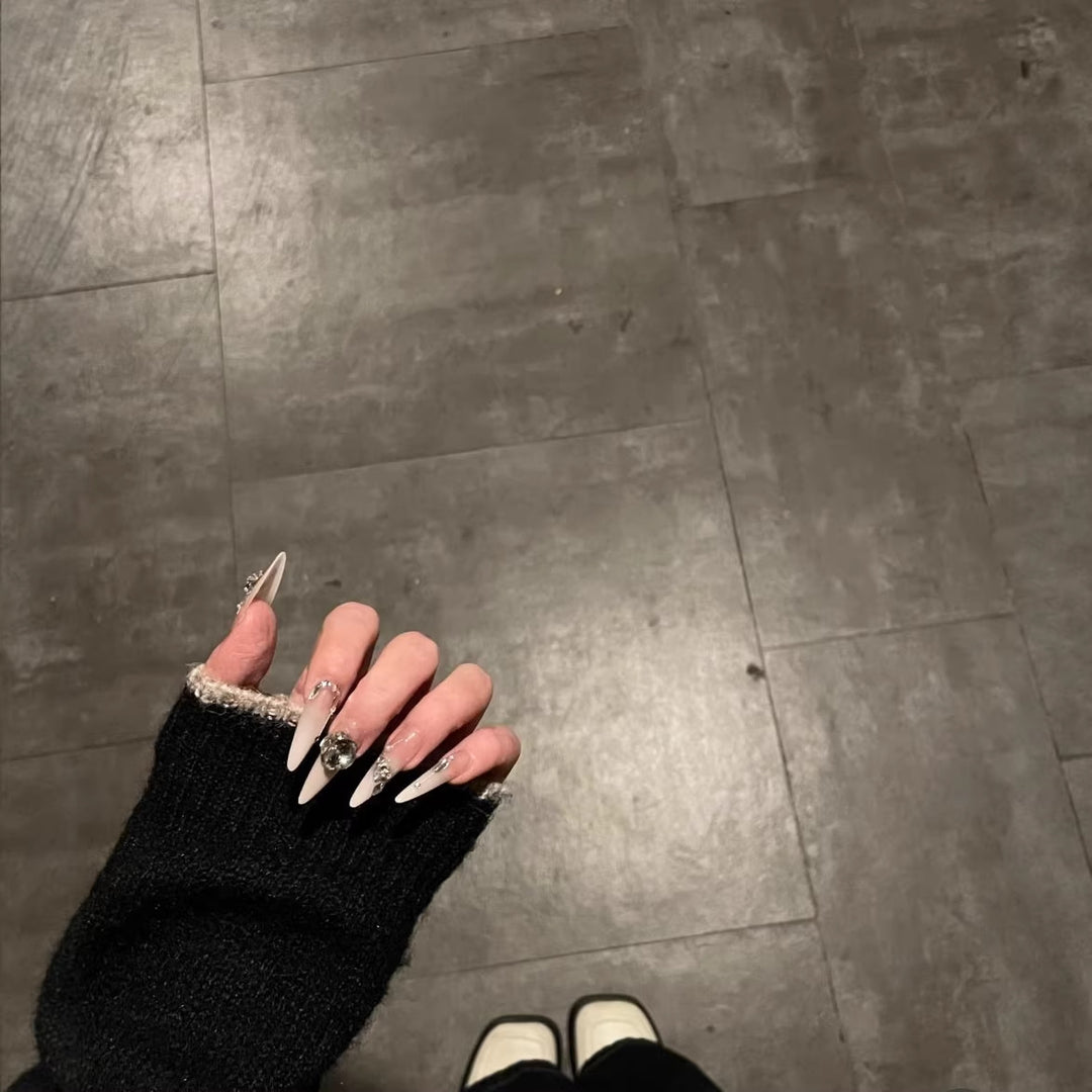 Elegant Stiletto Nail Art Extensions with Crystal Accents