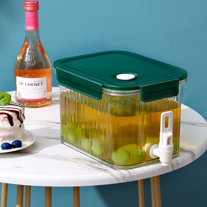 Transparent drink dispenser with spout and airtight snap lid