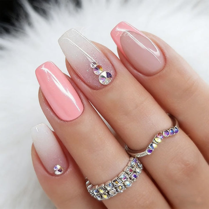 Decorative Press-On Nail Set with Gem Accents