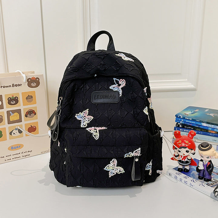 Embroidered Floral Design School Backpack