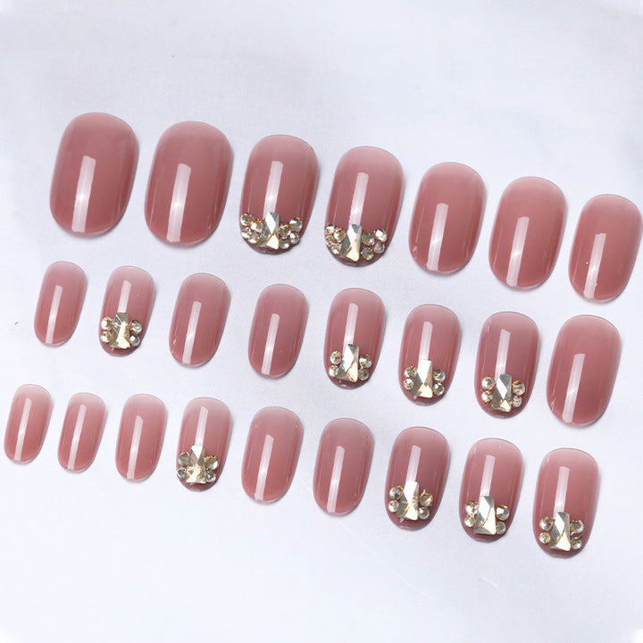 Decorative Press-On Nail Art Set with Gemstone Accents