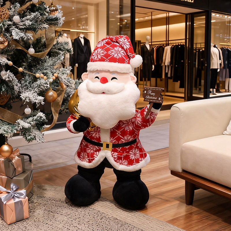 Life-Size Standing Plush Santa Decoration with Embroidered Face & Weighted Base Kalsten
