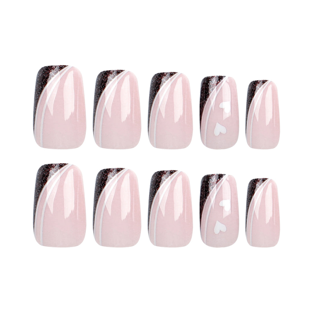 Artistic Nail Art with Elegant Glitter and Heart Design Kalsten