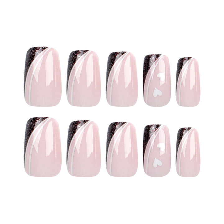 Artistic Nail Art with Elegant Glitter and Heart Design Kalsten