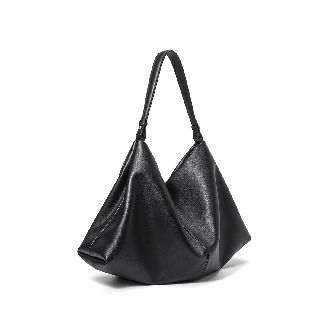 Sculptural Slouch Hobo Shoulder Bag with Contrast Top Handle