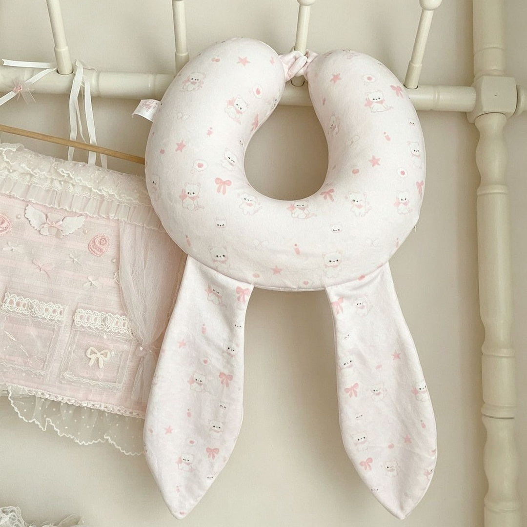 Plush neck pillow for children with removable bunny ears and soft memory foam