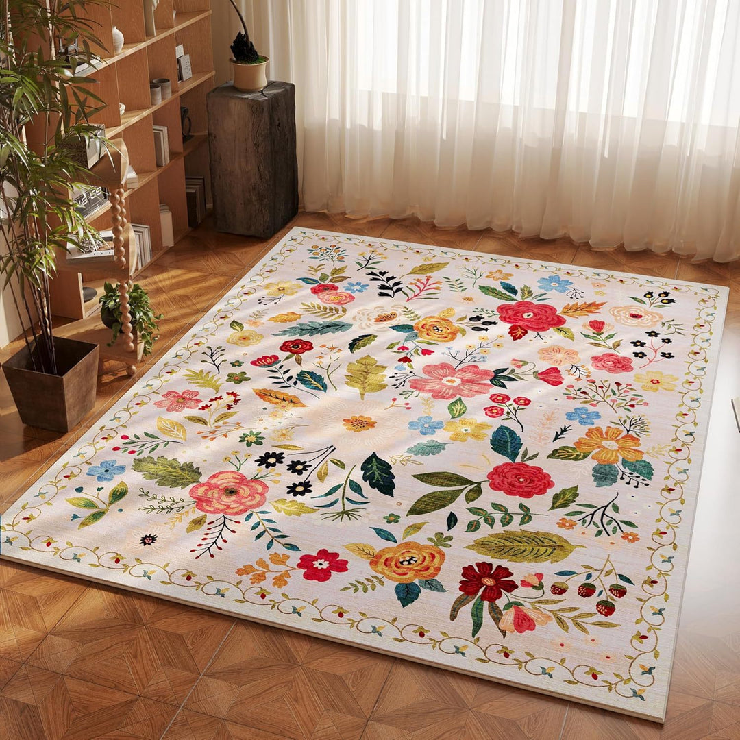 Floral Embroidered Area Rug for Home