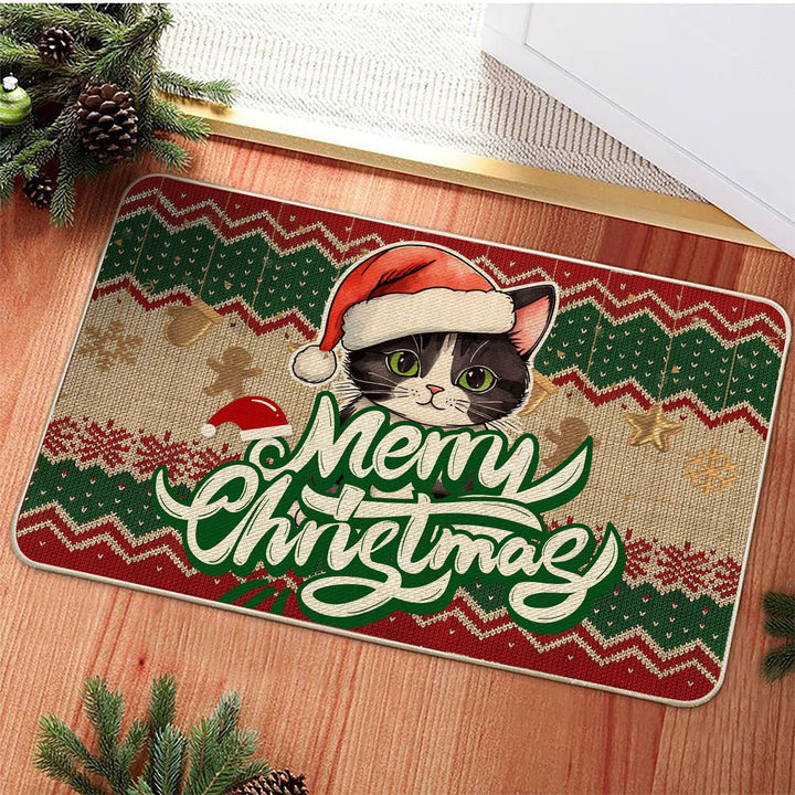 Christmas-Themed Cat Design Welcome Mat Kalsten
