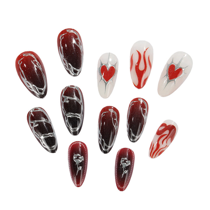 Stylish artificial nails with creative heart and flame designs Kalsten