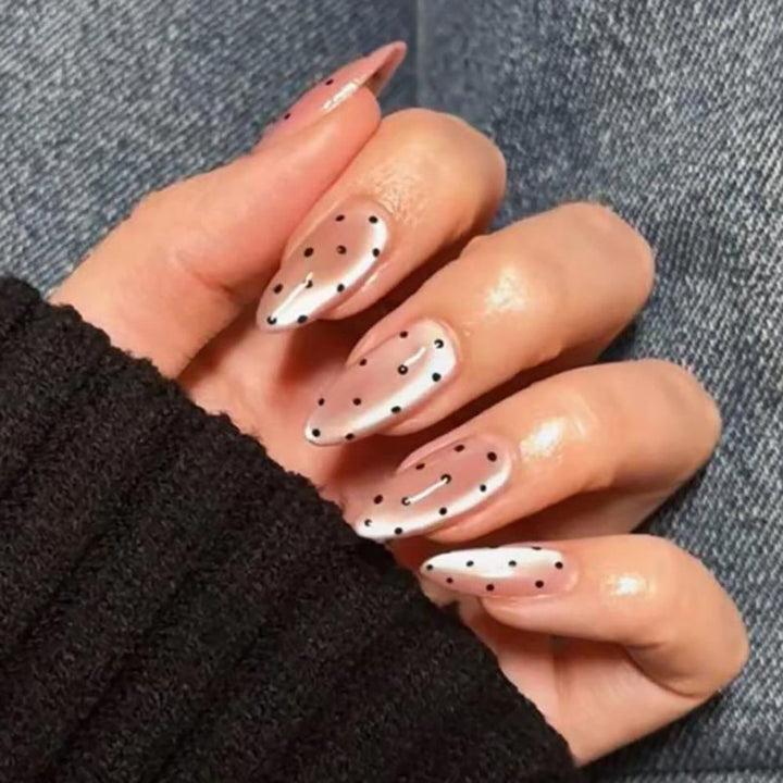 Artistic Press-On Nails with Polka Dot Design
