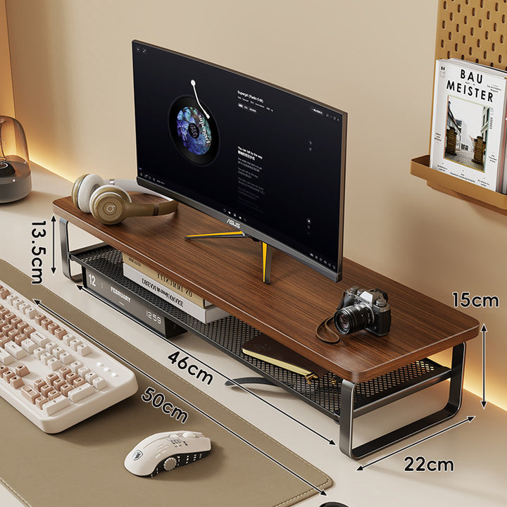 Slim Floating Desktop Monitor Riser with Ventilated Under-Shelf and Rounded Metal Frame