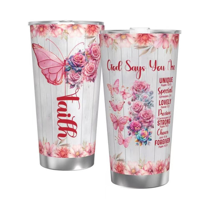 Double-Wall Vacuum Insulated Stainless Steel Travel Tumbler With Spill-Resistant Lid And Printed Cow Sunflower Design