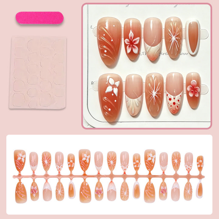 Artificial nail set with floral accents and elegant ombre effect Kalsten