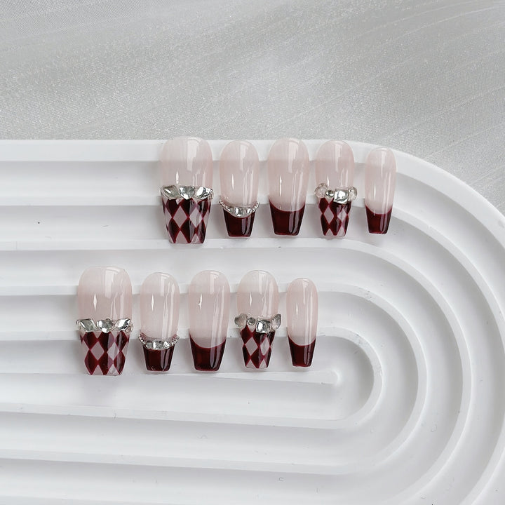 Artistic Press-On Nail Set with Elegant Jewel Accents