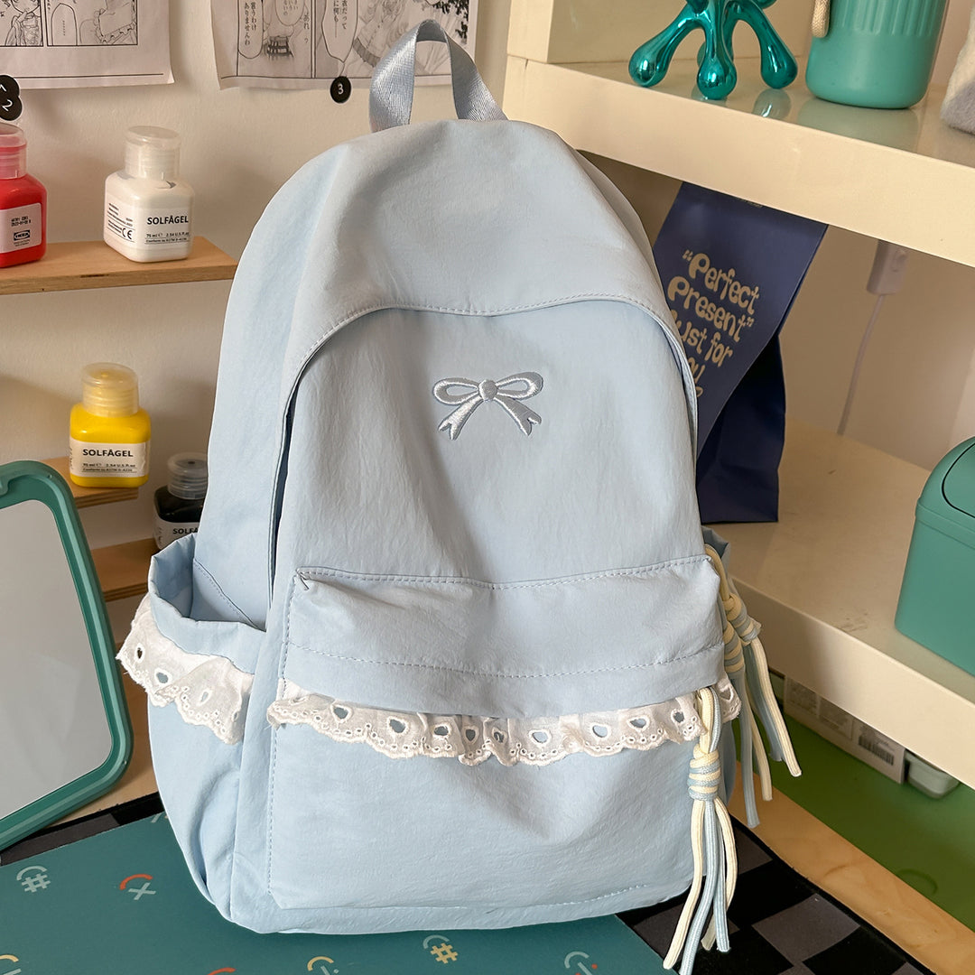 Stylish Embroidered Bow-Accent Backpack Kalsten