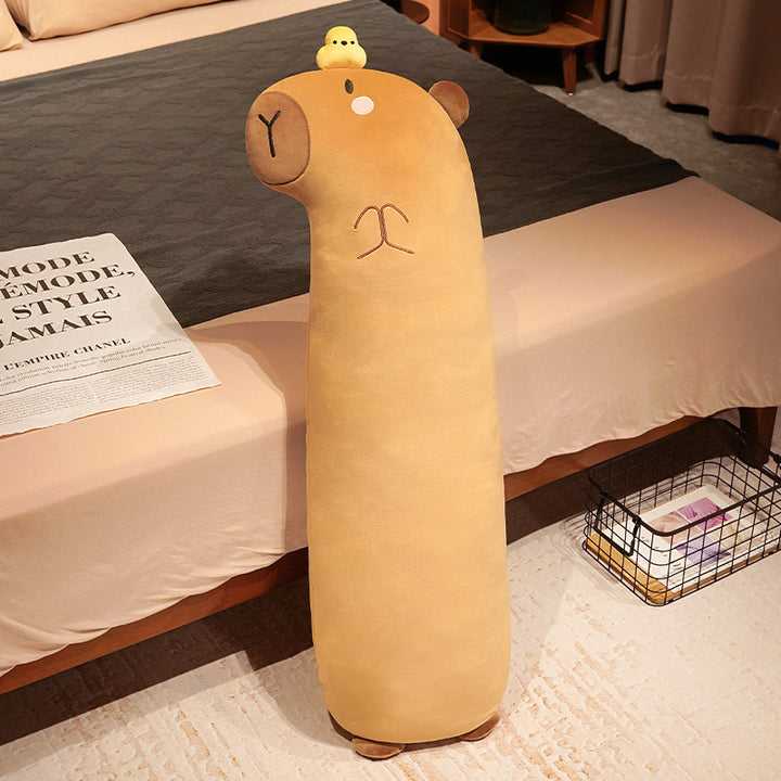 Extra-long plush body pillow in cat shape with neck support