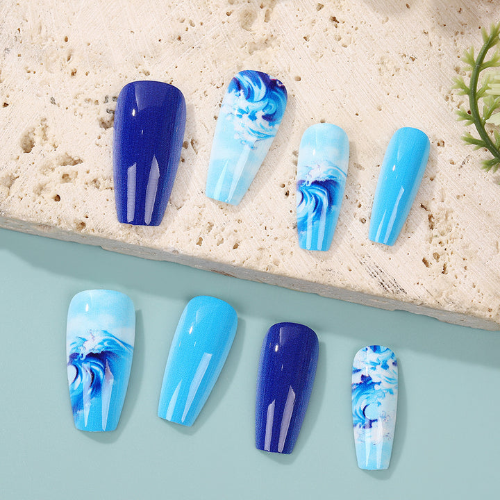 Artificial Nail Set with Maritime Wave Designs Kalsten