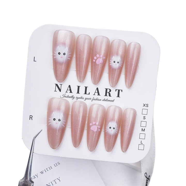 Whimsical Cat-Themed Press-On Nail Set Kalsten