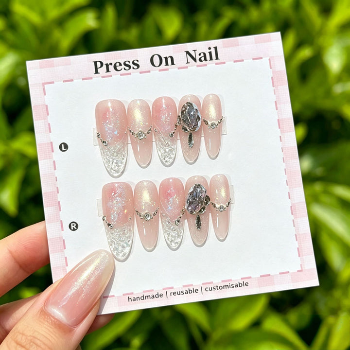 Artistic Press-On Nail Art Set with Star and Floral Accents