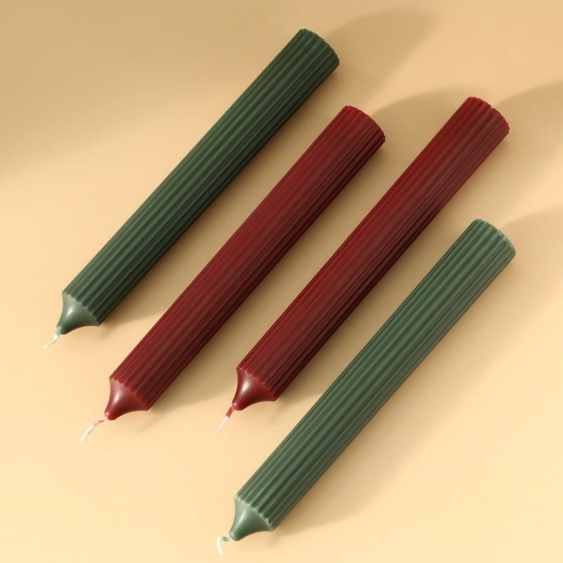 Ribbed Tall Taper Dinner Candle with Vertical Fluted Texture