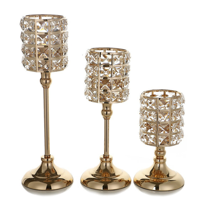 Crystal Embellished Metal Tealight Holder with Tall Pedestal Base Kalsten
