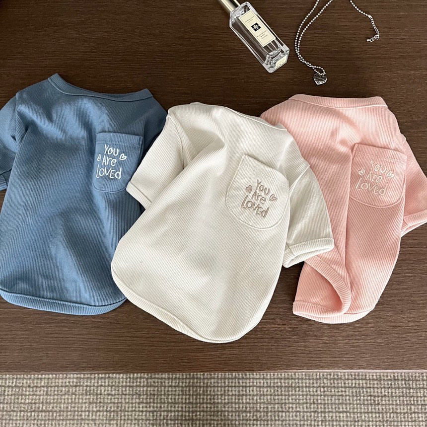 Ribbed Thermal Cotton Dog Pullover with Embroidered Pocket