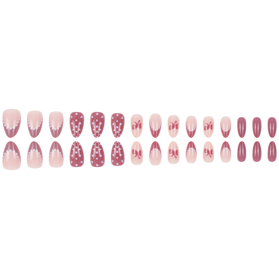 Artistic Press-On Nail Set with Bow and Polka Dot Design Kalsten