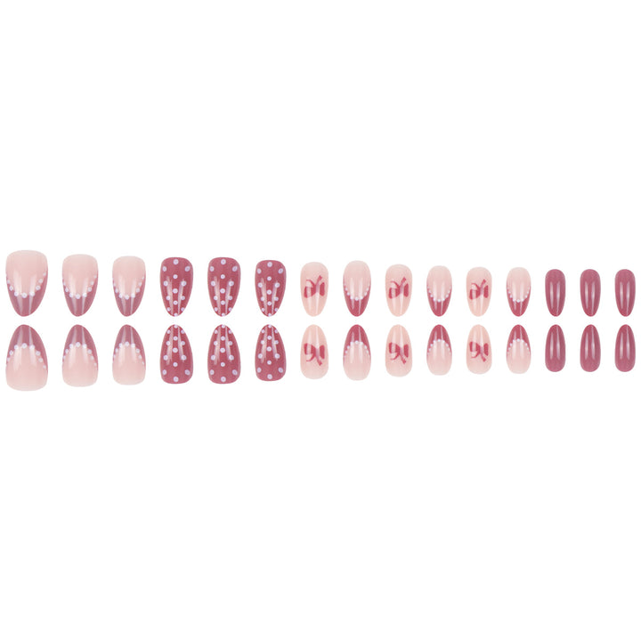 Artistic Press-On Nail Set with Bow and Polka Dot Design Kalsten