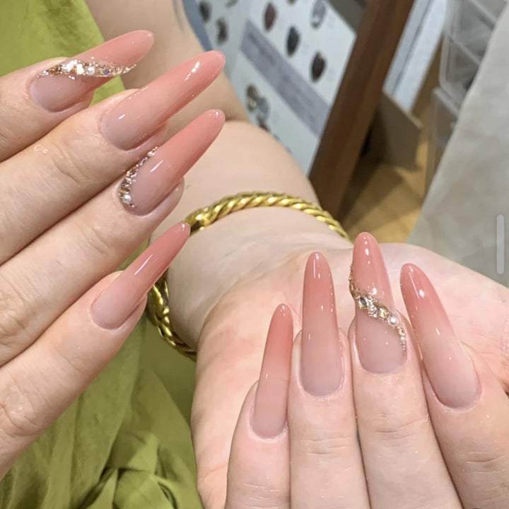 Premium Long Almond-Shaped Press-On Nail Set with Floral and Crystal Accents Kalsten