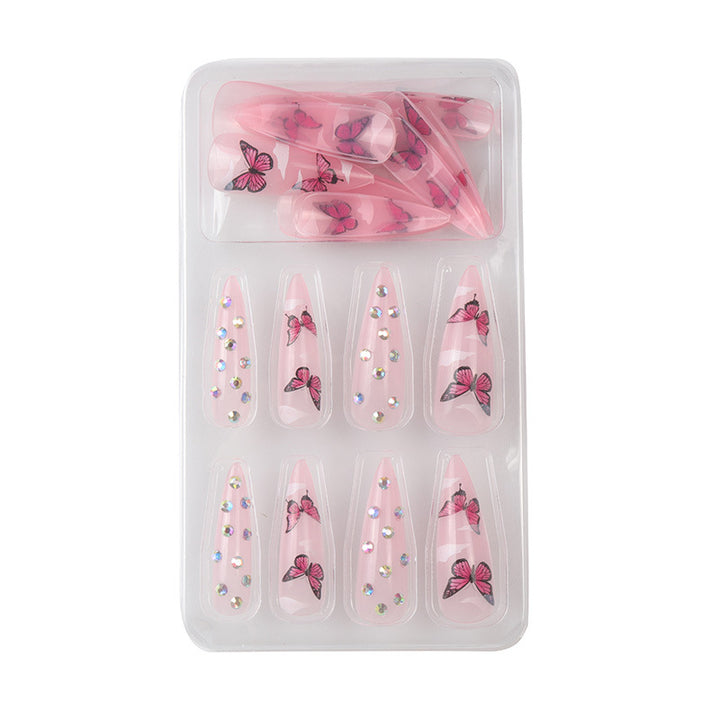 Decorative Stiletto Press-On Nail Art Set with Butterfly Design Kalsten
