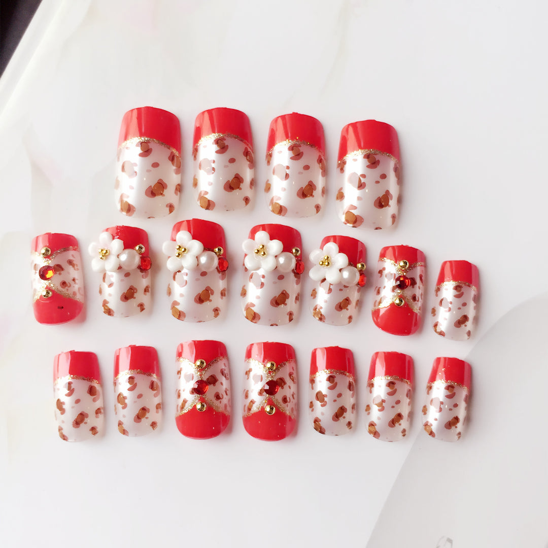 Artistic Press-On Nail Set with Floral and Animal Print Designs