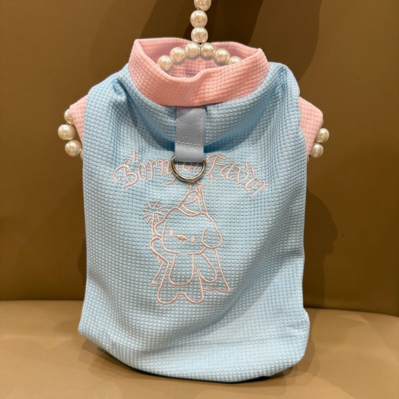 Embroidered Waffle-Knit Pet Harness Vest with Back D-Ring