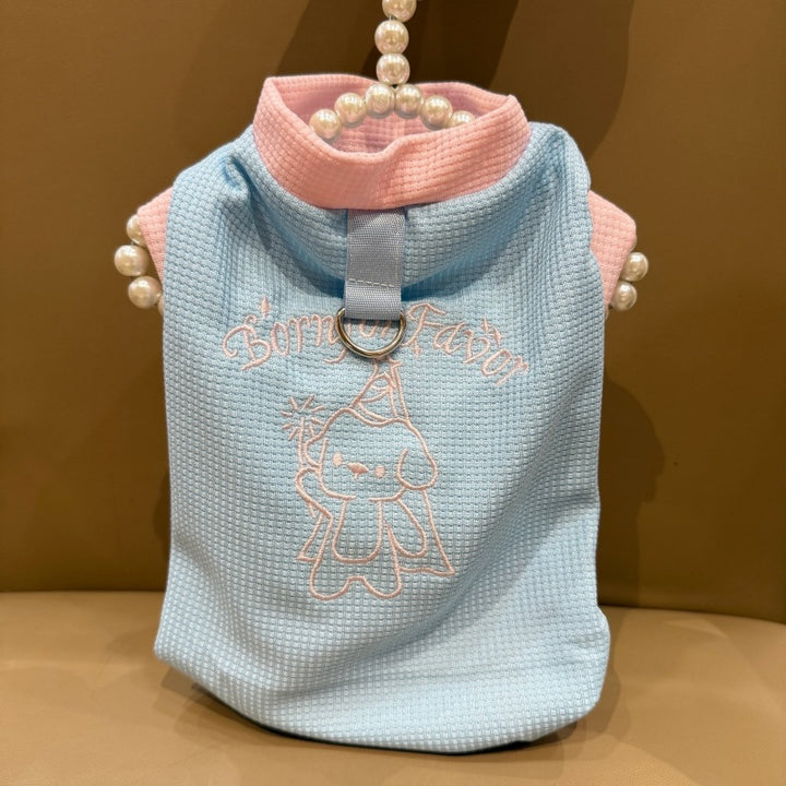 Embroidered Waffle-Knit Pet Harness Vest with Back D-Ring