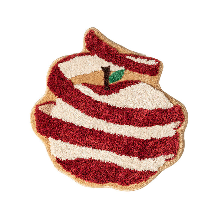 Apple-shaped high pile rug for bathroom and entrance area with tufting structure and non-slip backing