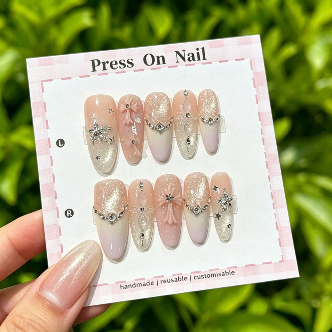 Artistic Press-On Nail Set with Floral and Patterned Designs