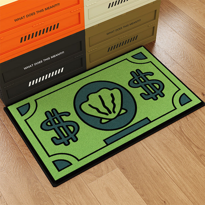 Absorbent Non-Slip Decorative Entrance Doormat with Graphic Dollar-Bill & Seashell Motif