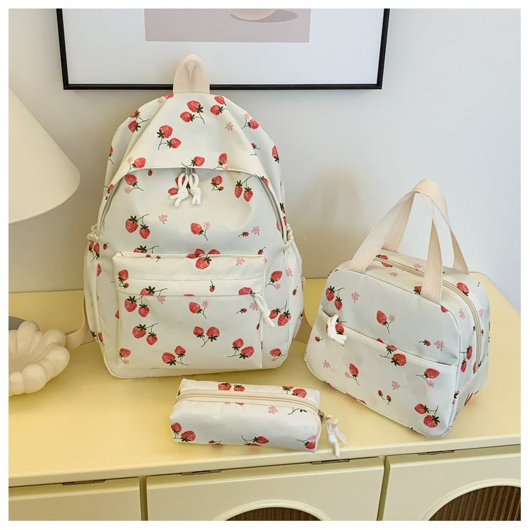 Backpack set with cheerful strawberry pattern and practical compartments Kalsten