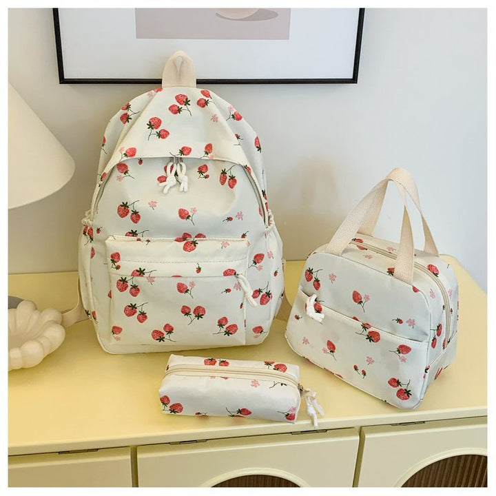 Backpack set with cheerful strawberry pattern and practical compartments Kalsten