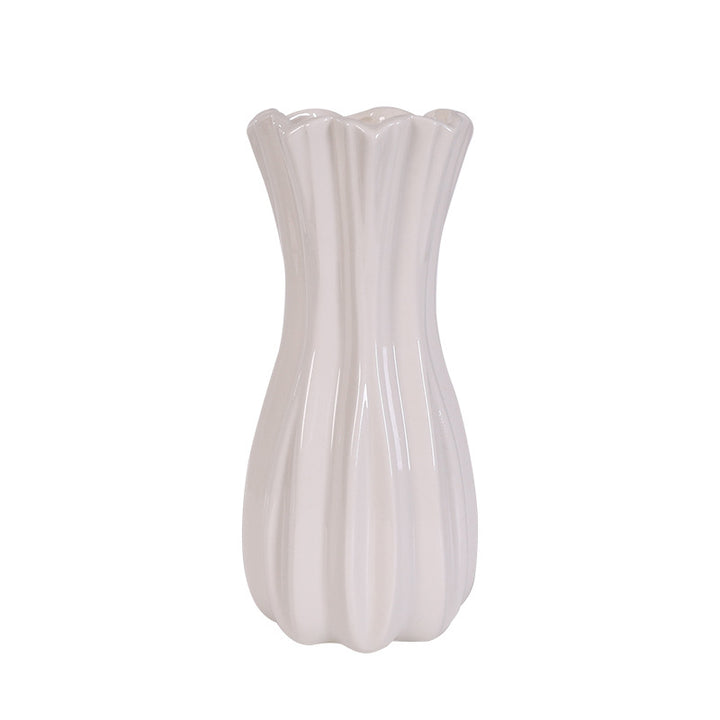 Elegant Fluted White Ceramic Vase Kalsten