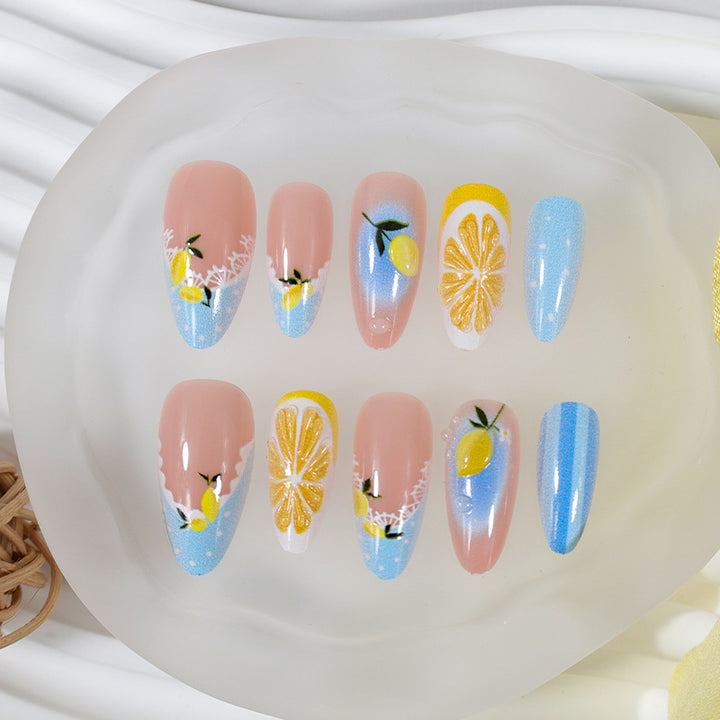 Artificial nail set with cheerful citrus and flower motifs Kalsten