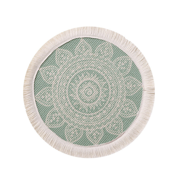 Round woven placemat with fringes and mandala jacquard structure Kalsten