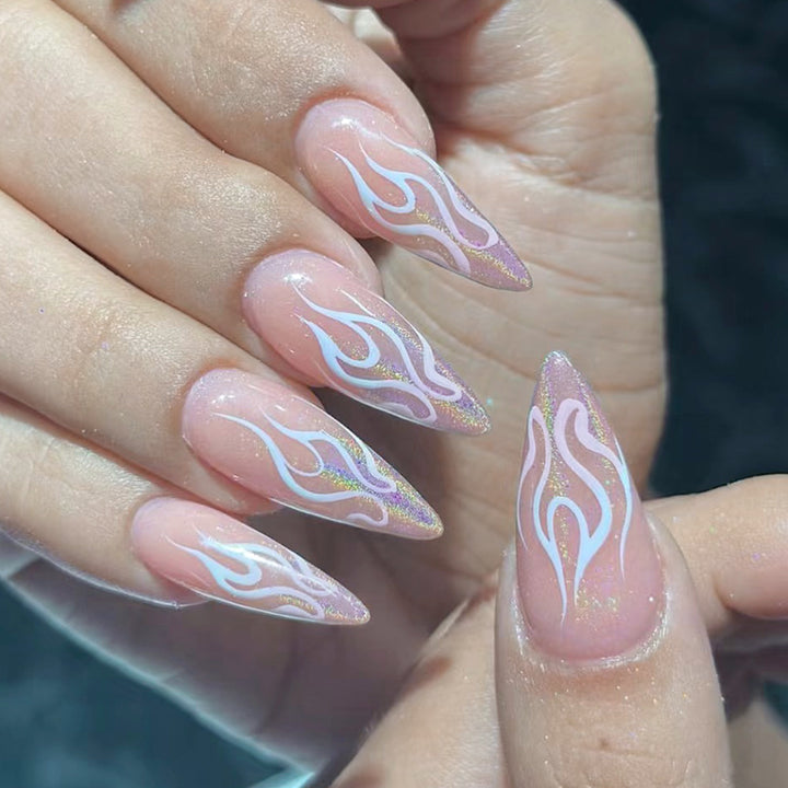 Flame Accent Stiletto Nail Art