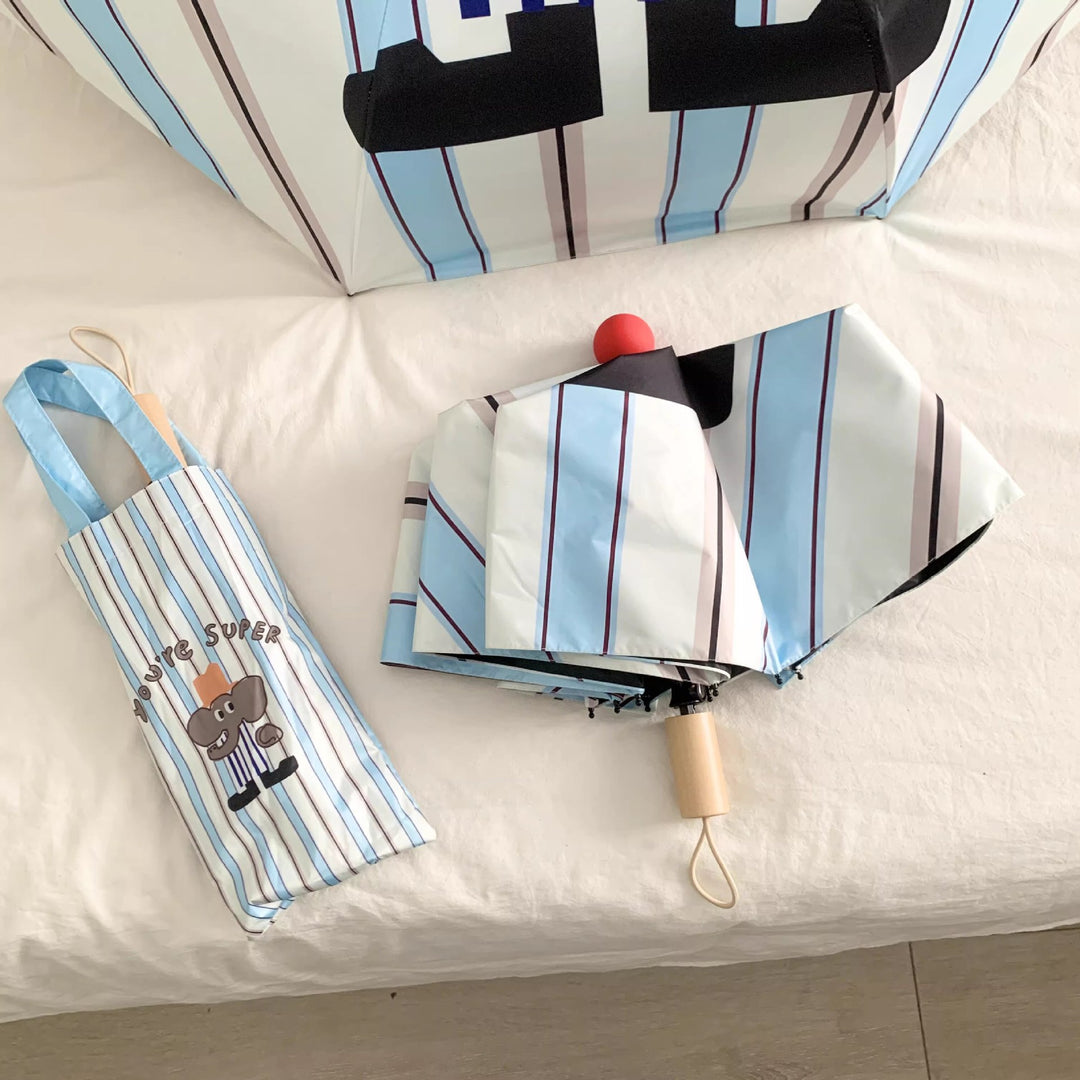 Ladies elegant folding umbrella with ergonomic wooden handle and protective carrying case Kalsten