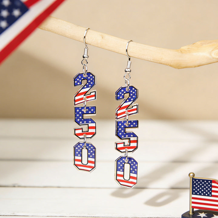 Women's acrylic statement earrings long pendant bow motif with patriotic print Kalsten