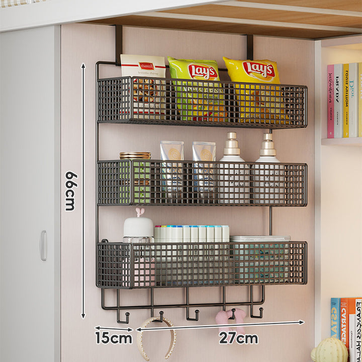 Wall-Mounted Grid Mesh Stacked Tiered Pantry and Bathroom Storage Baskets
