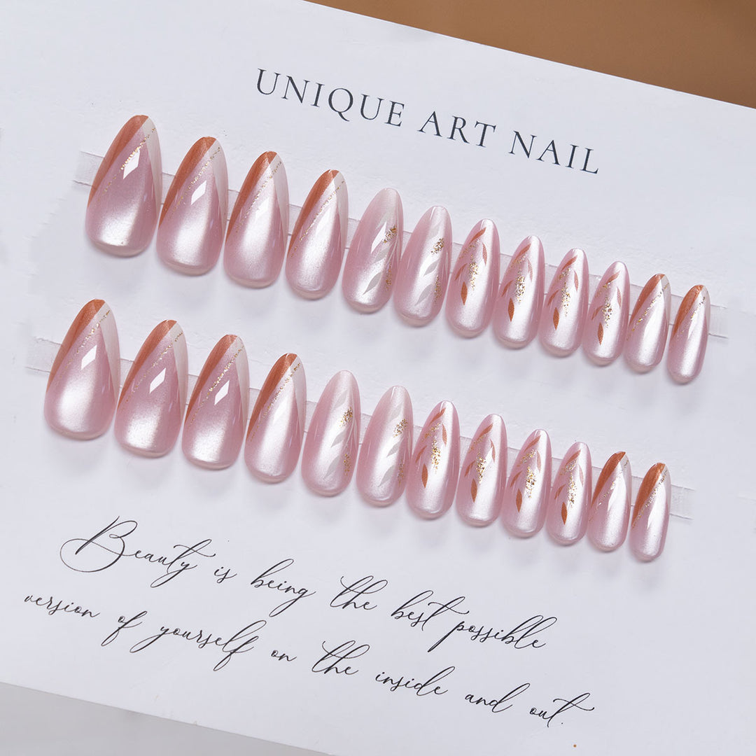 Elegant Stiletto Press-On Nails with Artistic Gold Accents